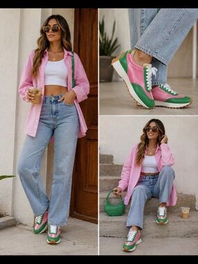 Women’s Pink & Green Retro Running Sneakers
